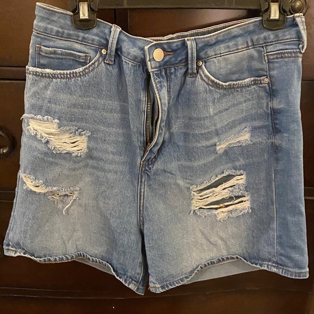 Women's Light Blue Distressed Denim Jean Shorts